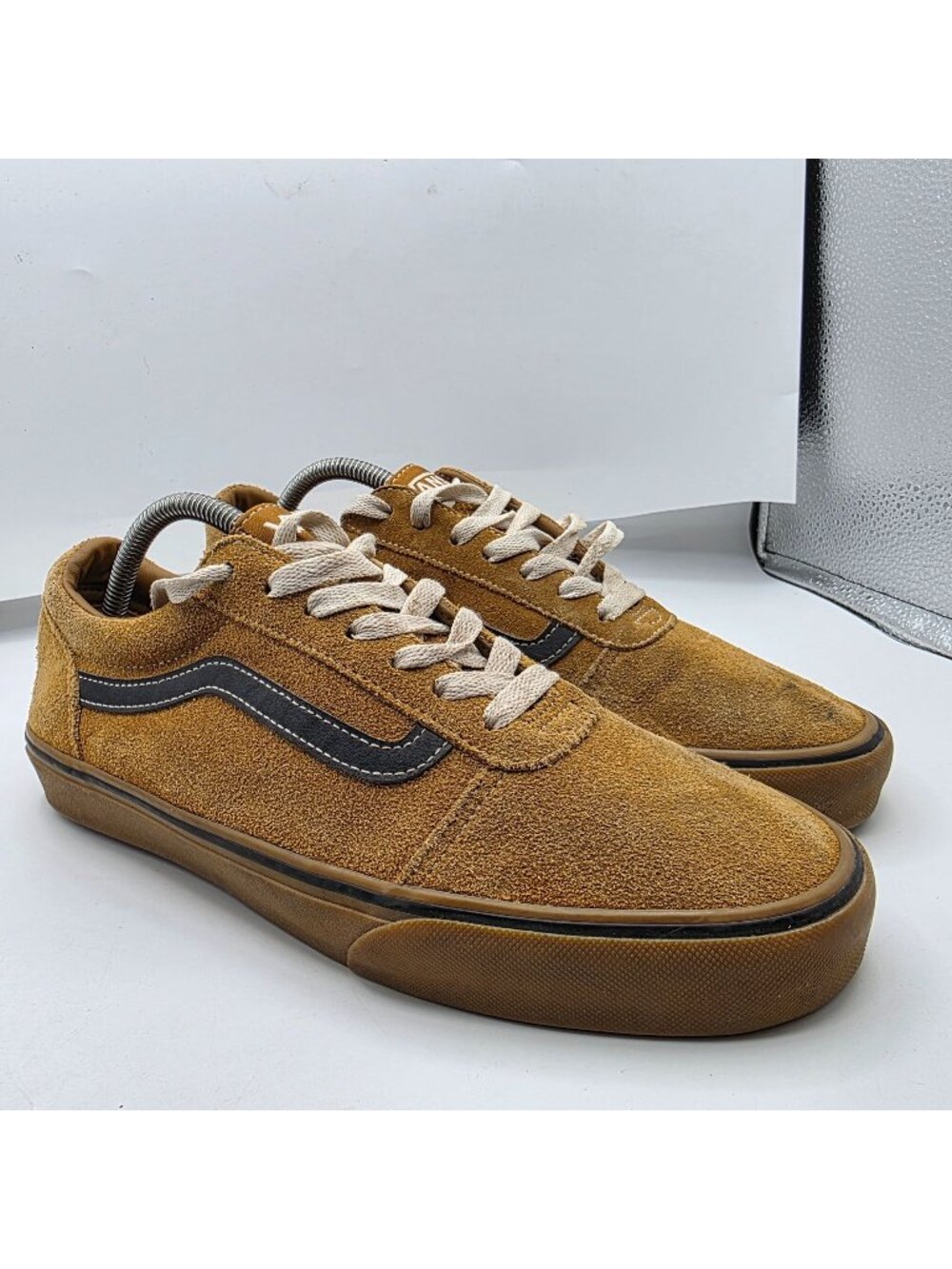 Vans Ward Mens Shoes Size 9.5 Tan Black Stripe Lace-Up Low Top Sneakers